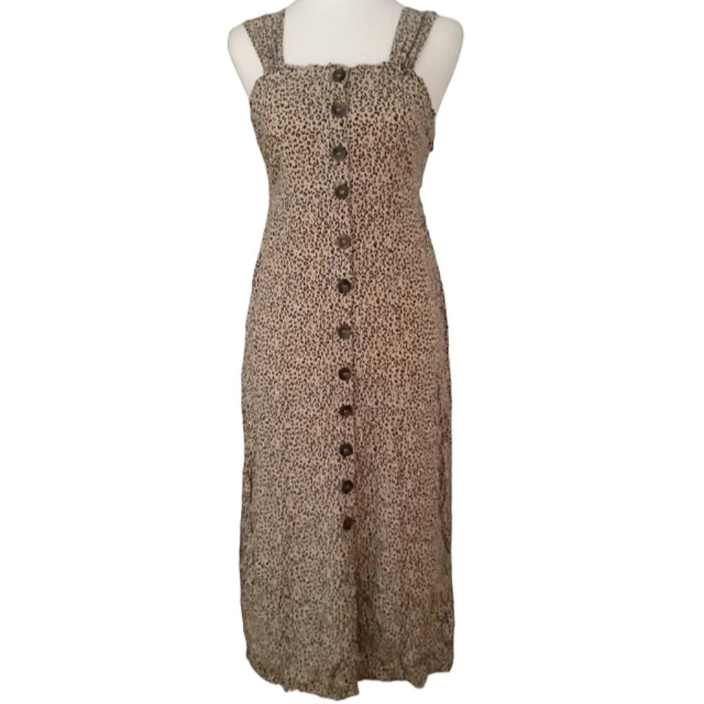 Japna Button Front Detail Leopard Print Beachy Maxi Dress Size Medium